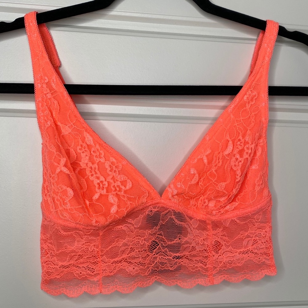 GUESS NEON ORANGE LACE LONGLINE BRALETTE XS